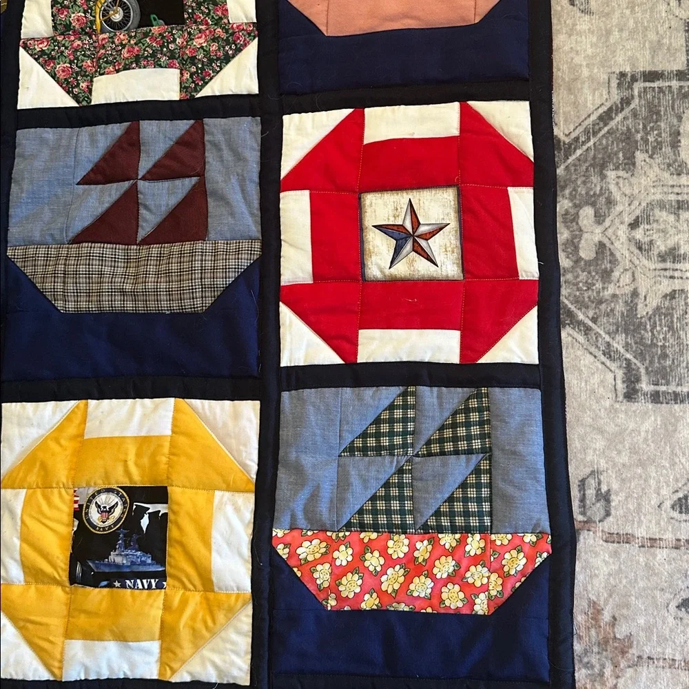 Vintage Handmade Naval Themed Commemorative Patchwork Quilt Size 34” x 55”